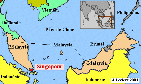 Emplacement de Singapour par rapport à la Malaisie et à l'Indonésie (a)